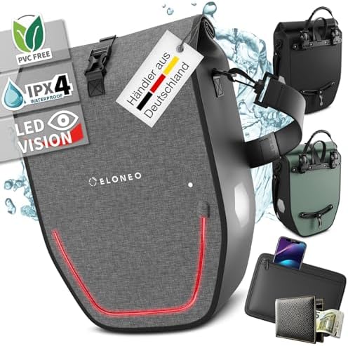 ELONEO Fahrradtasche für Gepäckträger 20L – 100% wasserdicht mit LED Licht für sicheres Radfahren mintgrün