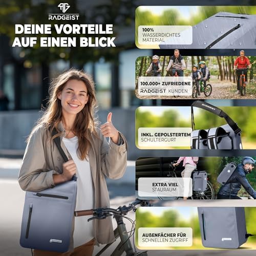 RADGEIST 3in1 Fahrradtasche für Gepäckträger - Wasserdichter Rucksack mit Laptopfach für Unterwegs - 25L - Blau
