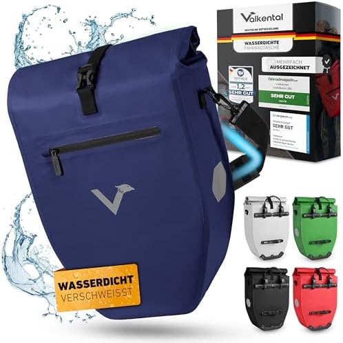 Valkental Große & wasserdichte Fahrradtasche für Gepäckträger – Robuste, abschließbare Tragetasche mit großen Reflektore