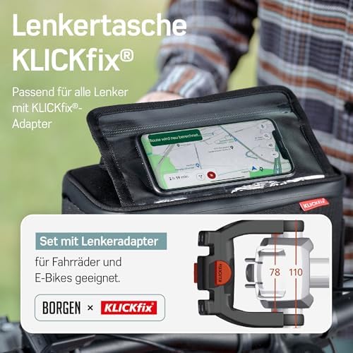 Borgen KLICKfix Lenkertasche für Smartphone - Wasserabweisend & geräumig für Fahrradtouren