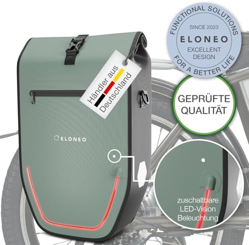 ELONEO Fahrradtasche für Gepäckträger 20L – 100% wasserdicht mit LED Licht für sicheres Radfahren mintgrün