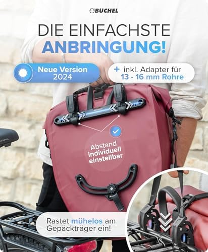 Büchel Fahrradtasche für Gepäckträger – 100% wasserdicht, mit Tragegriff & Schultergurt, ideal für Fahrradtouren