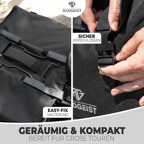 RADGEIST Gepäckträgertasche 30L I Doppeltasche für Fahrradtouren I Einfache Befestigung, schwarz