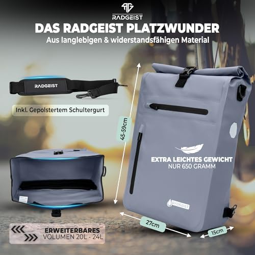 RADGEIST 3in1 Fahrradtasche für Gepäckträger - Wasserdichter Rucksack mit Laptopfach für Unterwegs - 25L - Blau