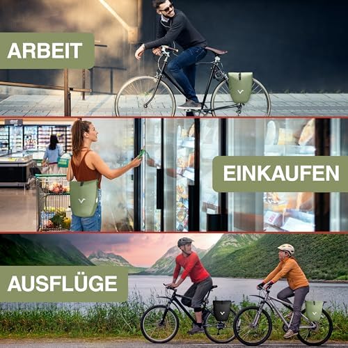 Valkental Große & wasserdichte Fahrradtasche für Gepäckträger – Robuste, abschließbare Tragetasche mit großen Reflektore