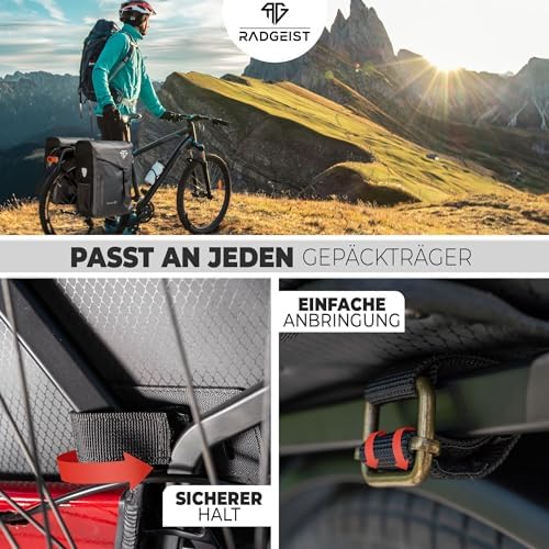RADGEIST Fahrradtasche 50L für Gepäckträger – 100% wasserdicht & leicht zu befestigen für unbeschwerte Radtouren (Grau)