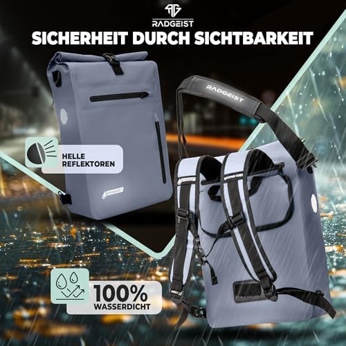 RADGEIST 3in1 Fahrradtasche für Gepäckträger - Wasserdichter Rucksack mit Laptopfach für Unterwegs - 25L - Blau