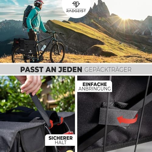 RADGEIST Gepäckträgertasche 30L I Doppeltasche für Fahrradtouren I Einfache Befestigung, schwarz