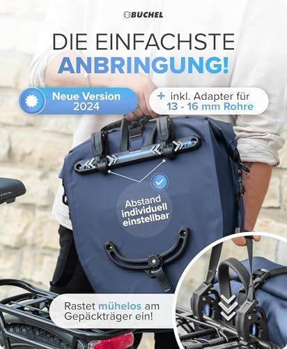 Büchel Fahrradtasche für Gepäckträger – 100% wasserdicht, mit Tragegriff & Schultergurt, ideal für Fahrradtouren
