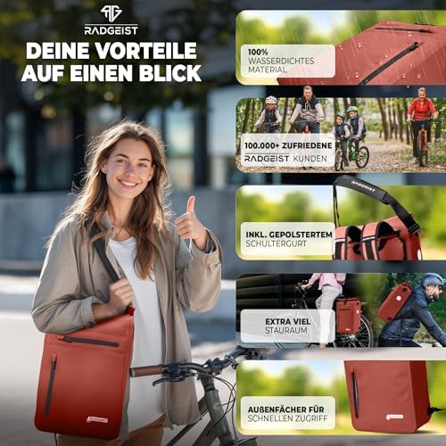 RADGEIST 3in1 Fahrradtasche für Gepäckträger - Wasserdichter Rucksack mit Laptopfach für Unterwegs - 25L - Blau