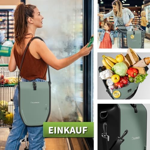 ELONEO Fahrradtasche für Gepäckträger 20L – 100% wasserdicht mit LED Licht für sicheres Radfahren mintgrün